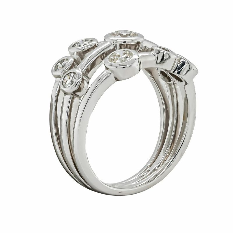 Dress Rings |   18Ct White Gold Three Strand Nine Diamond Set Bubble Band 1.01Cts Dress Rings Dress Rings