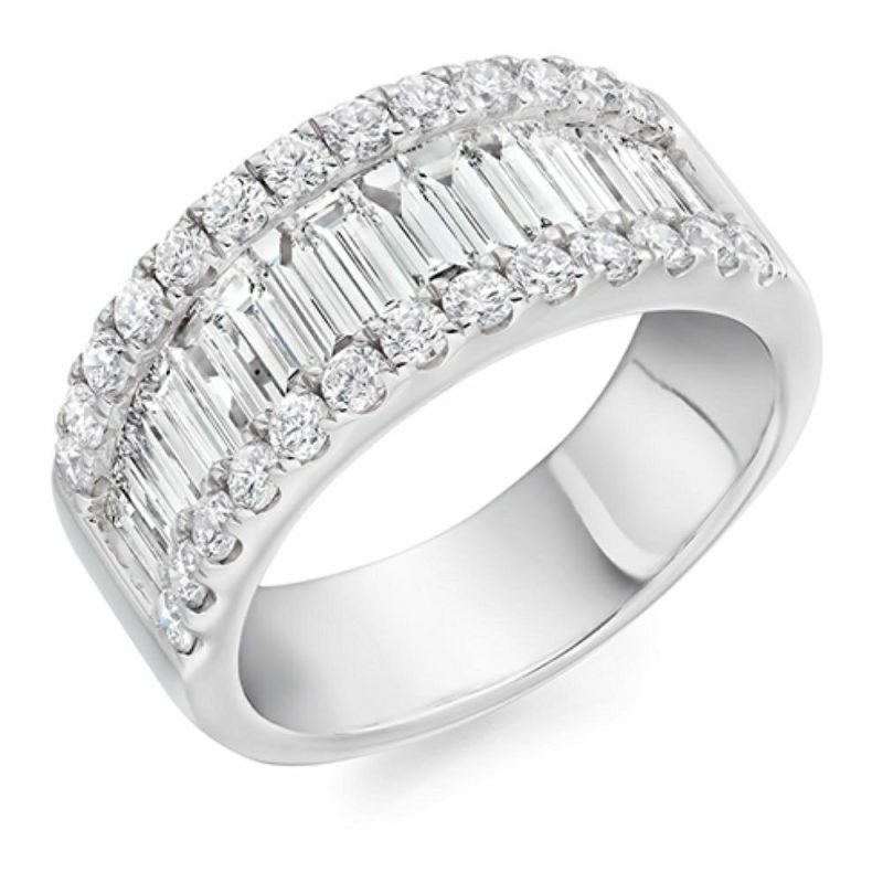 Dress Rings |   18Ct White Gold Wide Baguette And Brilliant Cut Dress Band 2.30Cts Dress Rings Dress Rings