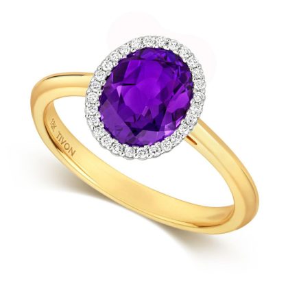 Dress Rings |   18Ct Yellow And White Gold Oval Amethyst And Diamond Cluster Ring Dress Rings Dress Rings