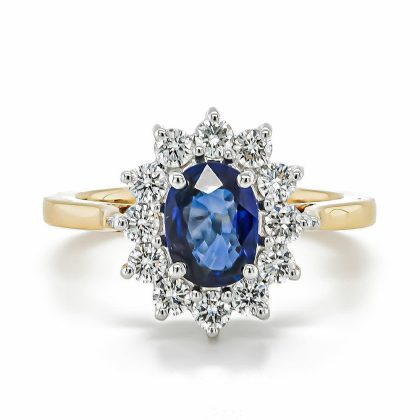 Dress Rings |   18Ct Yellow And White Gold Traditional Sapphire And Diamond Cluster Ring Dress Rings Dress Rings