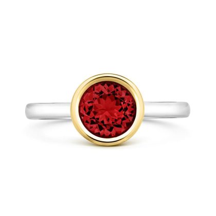 Dress Rings |   18Ct Yellow And White Round Garnet Rub Set Ring Dress Rings Dress Rings