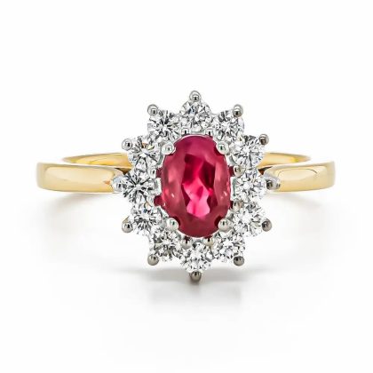 Dress Rings |   18Ct Yellow Gold 1.14Ct Oval Ruby And .56Cts Diamond Cluster Ring Dress Rings Dress Rings