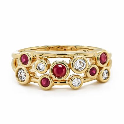 Dress Rings |   18Ct Yellow Gold Diamond & Ruby Scattered Ring Dress Rings Dress Rings