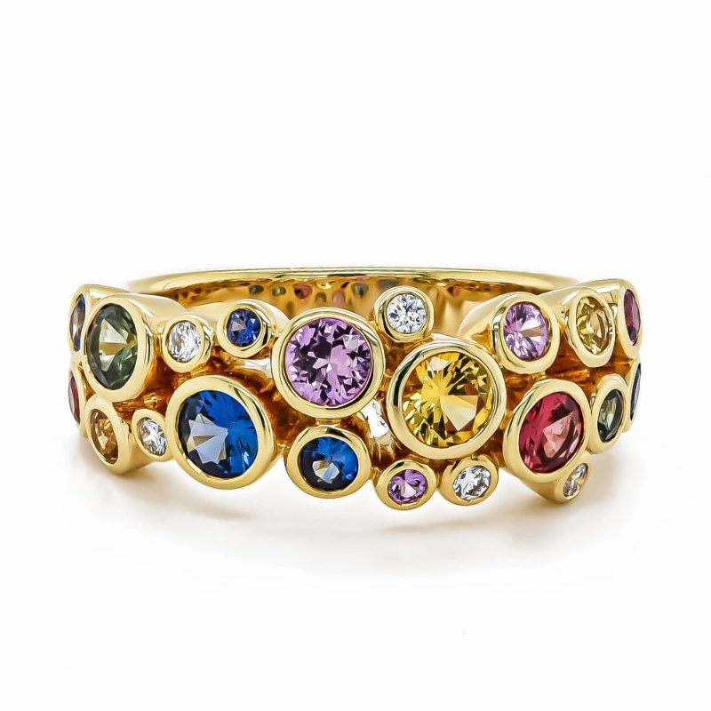 Dress Rings |   18Ct Yellow Gold Multi Coloured Sapphire And Diamond Gemstone Bubble Ring Dress Rings Dress Rings