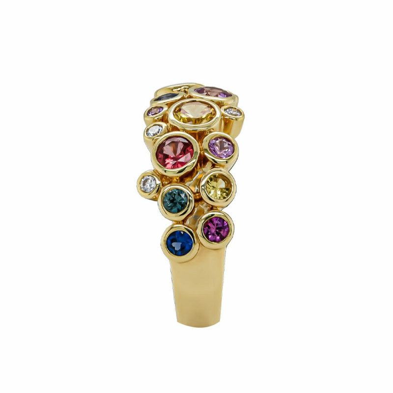 Dress Rings |   18Ct Yellow Gold Multi Coloured Sapphire And Diamond Gemstone Bubble Ring Dress Rings Dress Rings