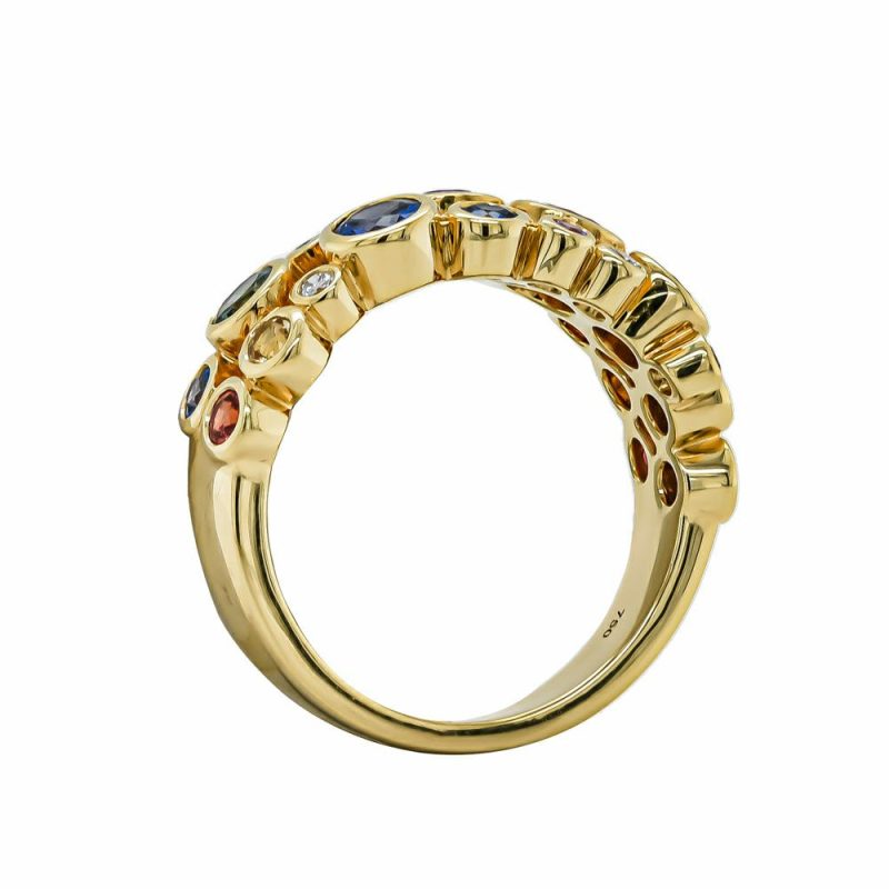 Dress Rings |   18Ct Yellow Gold Multi Coloured Sapphire And Diamond Gemstone Bubble Ring Dress Rings Dress Rings