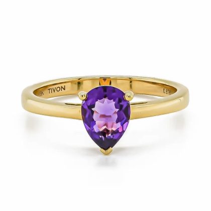 Dress Rings |   18Ct Yellow Gold Pear Shaped Amethyst Claw Set Ring Dress Rings Dress Rings