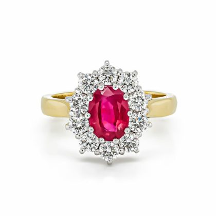 Dress Rings |   18Ct Yellow & White Gold Oval Ruby And Diamond Cluster Ring Dress Rings Dress Rings