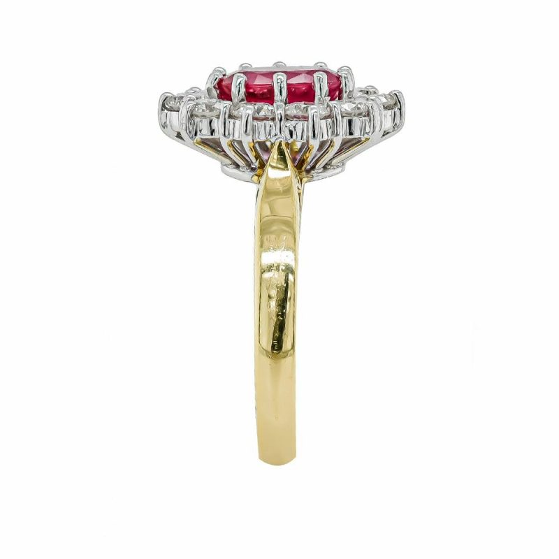 Dress Rings |   18Ct Yellow & White Gold Oval Ruby And Diamond Cluster Ring Dress Rings Dress Rings