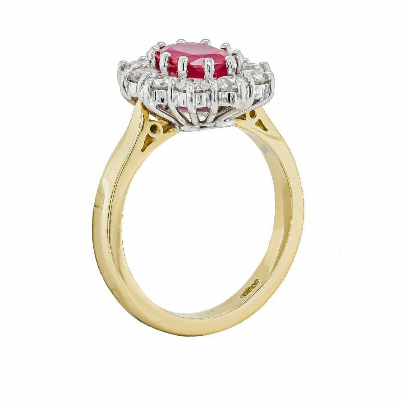 Dress Rings |   18Ct Yellow & White Gold Oval Ruby And Diamond Cluster Ring Dress Rings Dress Rings