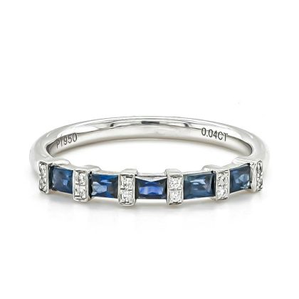 Dress Rings |   9Ct White Gold Baguette Sapphire .50Ct And Diamond Bar .12Ct Ring Dress Rings Dress Rings