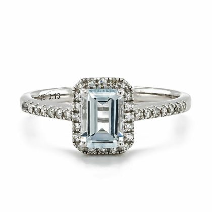 Dress Rings |   9Ct White Gold Emerald Cut Aquamarine And Diamond Dress Ring Dress Rings Dress Rings