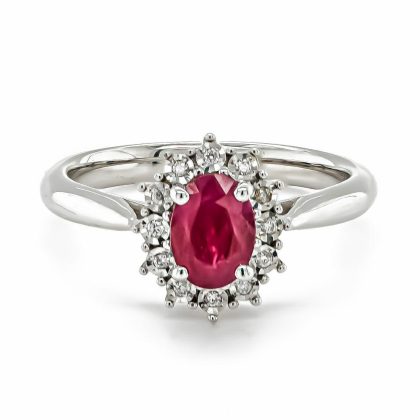 Dress Rings |   9Ct White Gold Oval Ruby And Diamond Illusion Cluster Ring Dress Rings Dress Rings