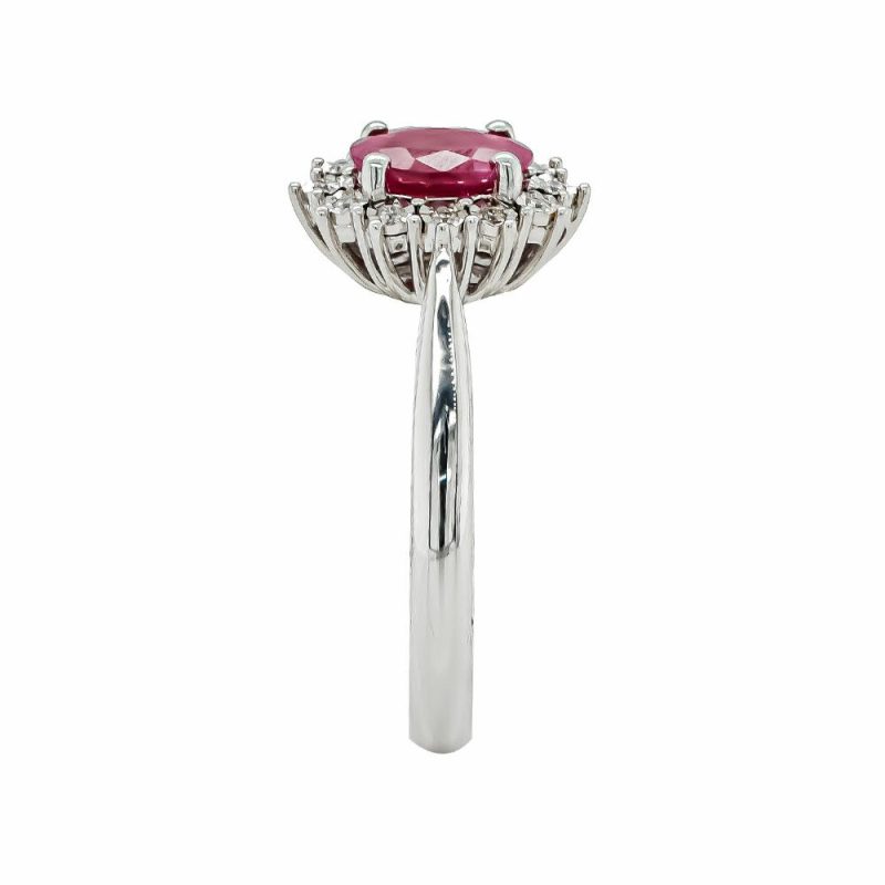 Dress Rings |   9Ct White Gold Oval Ruby And Diamond Illusion Cluster Ring Dress Rings Dress Rings