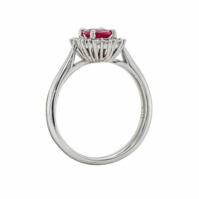 Dress Rings |   9Ct White Gold Oval Ruby And Diamond Illusion Cluster Ring Dress Rings Dress Rings