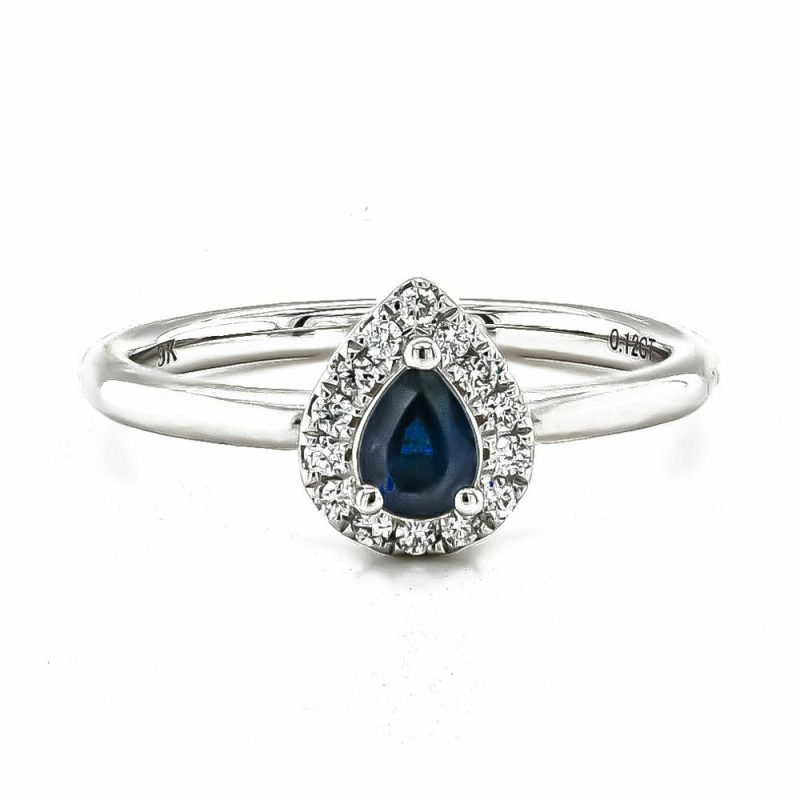 Dress Rings |   9Ct White Gold Pear Shaped Sapphire .42Cts And Diamond .12Cts Cluster Ring Dress Rings Dress Rings