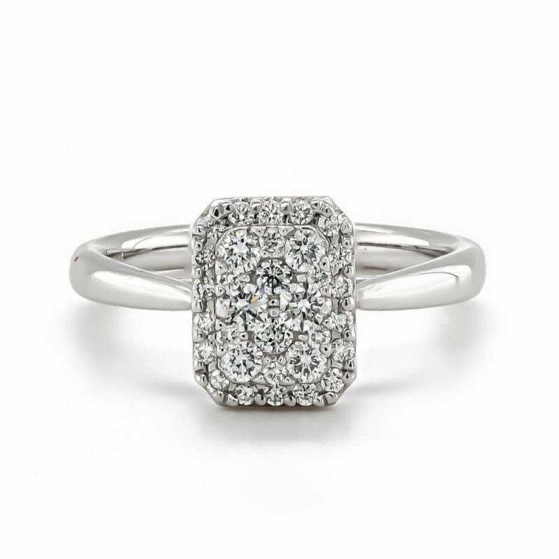 Dress Rings |   9Ct White Gold Rectangular Shaped Diamond Cluster Ring .50Cts Dress Rings Dress Rings