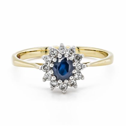 Dress Rings |   9Ct Yellow Gold 0.20Ct Diamond & 0.40Ct Sapphire Cluster Ring Dress Rings Dress Rings