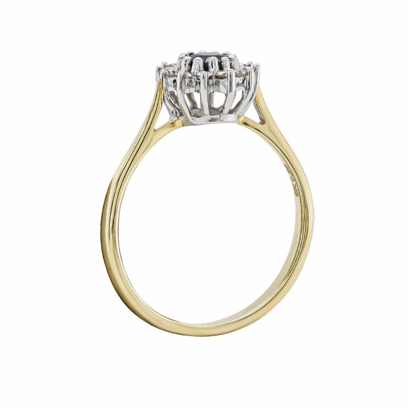 Dress Rings |   9Ct Yellow Gold 0.20Ct Diamond & 0.40Ct Sapphire Cluster Ring Dress Rings Dress Rings