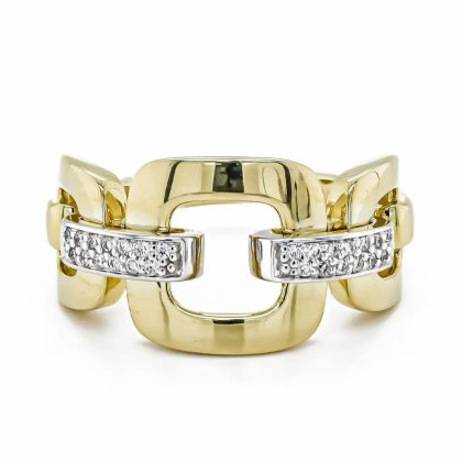 Dress Rings |   9Ct Yellow Gold Brilliant Cut Diamond Bar & Square Link Ring Dress Rings Dress Rings