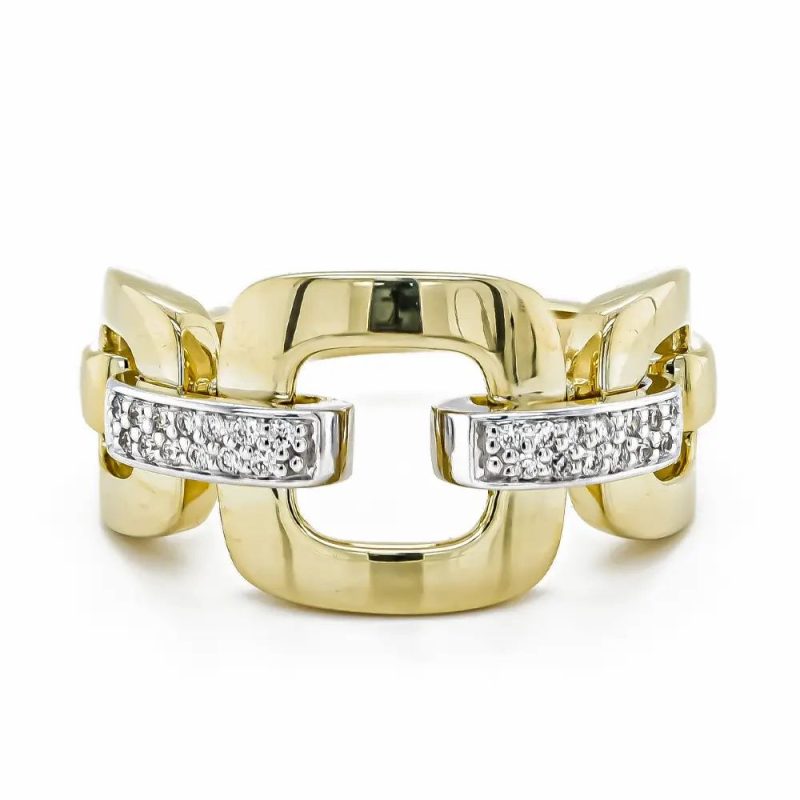 Dress Rings |   9Ct Yellow Gold Brilliant Cut Diamond Bar & Square Link Ring Dress Rings Dress Rings