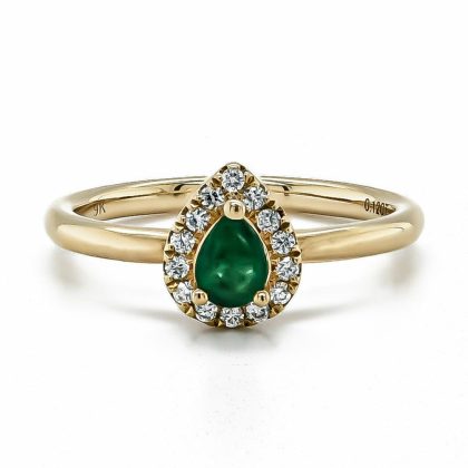 Dress Rings |   9Ct Yellow Gold Pear Emerald .28Cts And Diamond .12Cts Cluster Ring Dress Rings Dress Rings