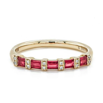 Dress Rings |   9Ct Yellow Gold Ruby Baguette .47Ct And Diamond Bar Set Band Dress Rings Dress Rings