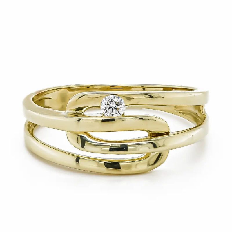 Dress Rings |   9Ct Yellow Gold Single Brilliant Cut Diamond Entwined Loop Ring Dress Rings Dress Rings