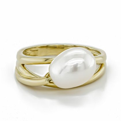 Dress Rings |   9Ct Yellow Gold Split Shank Freshwater Pearl Band Dress Rings Dress Rings