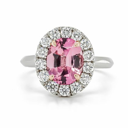 Dress Rings |   Platinum 2.02Ct Oval Pink Tourmaline And 0.69Ct Diamond Cluster Ring Dress Rings Dress Rings