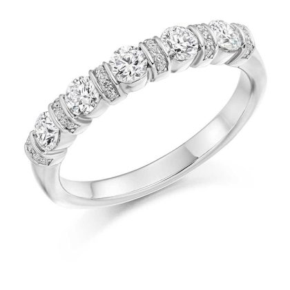 Dress Rings |   Platinum 5 Stone Diamond Ring With Diamond Set Bars .60Ct Dress Rings Dress Rings