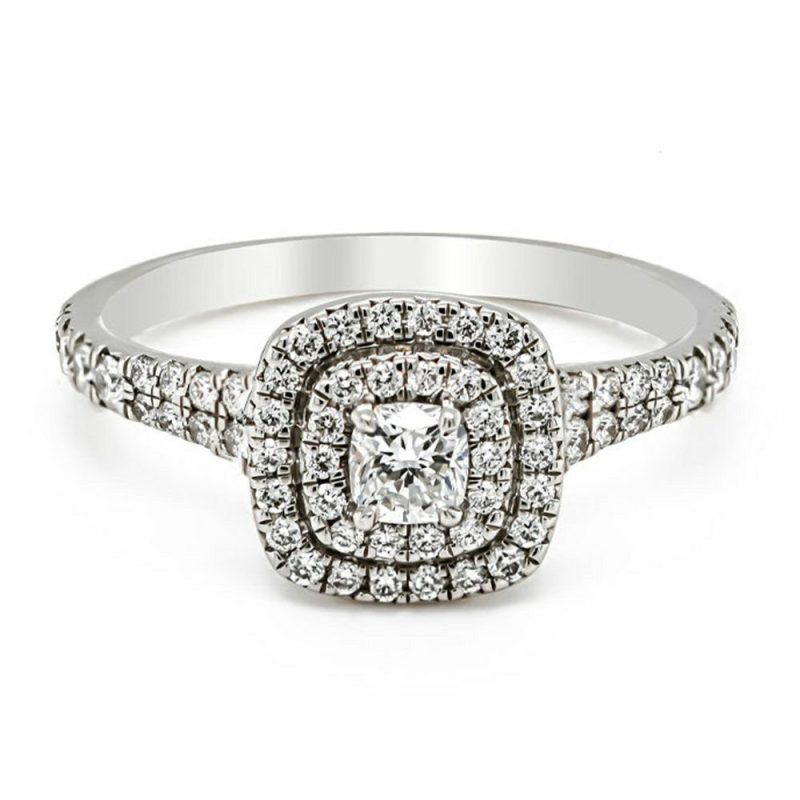 Dress Rings |   Platinum Cushion Double Halo Diamond Cluster Ring .75Cts Dress Rings Dress Rings