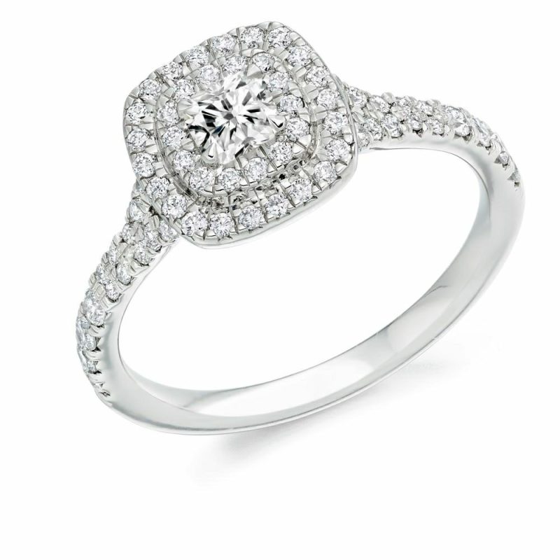 Dress Rings |   Platinum Cushion Double Halo Diamond Cluster Ring .75Cts Dress Rings Dress Rings