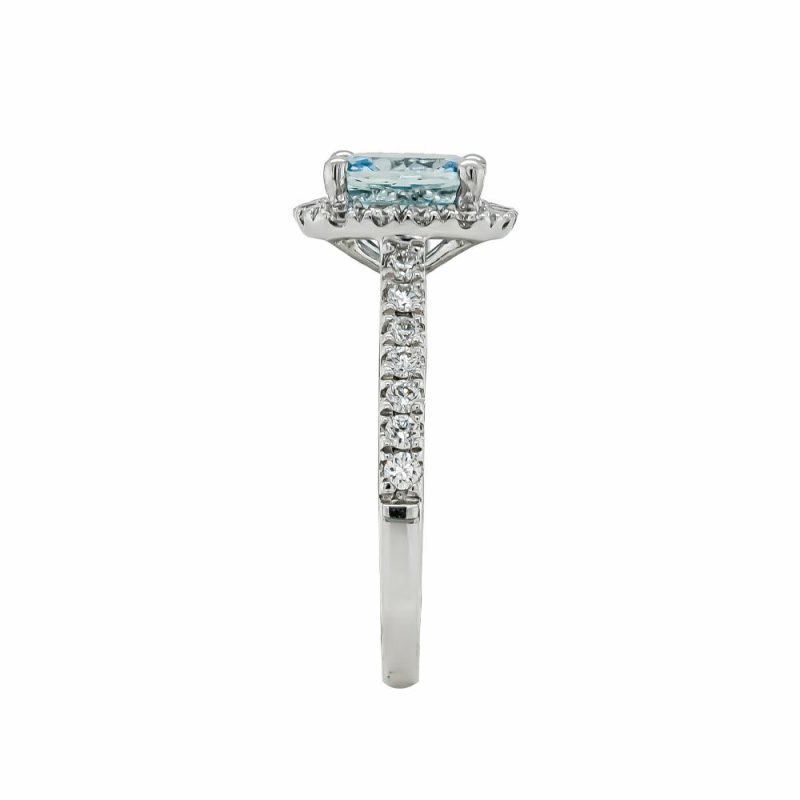 Dress Rings |   Platinum Cushion Shaped Aquamarine And Diamond Cluster Ring Dress Rings Dress Rings