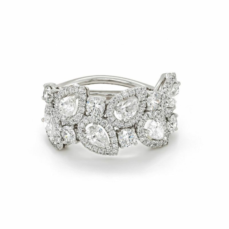 Dress Rings |   Platinum Pear & Brilliant Cut Diamond Cluster Ring Dress Rings Dress Rings