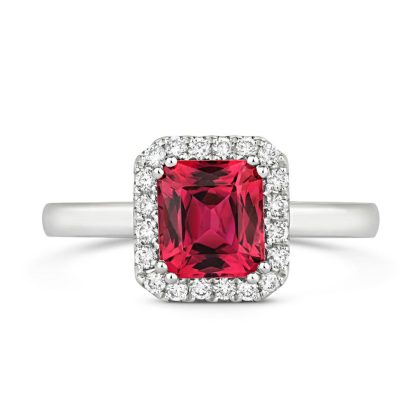 Dress Rings |   Platinum Pink 1.57Ct Tourmaline & 0.22Ct Diamond Cluster Ring Dress Rings Dress Rings