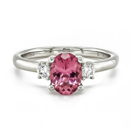 Dress Rings |   Platinum Pink Tourmaline 1.23Cts And Diamond .18Cts Three Stone Ring Dress Rings Dress Rings