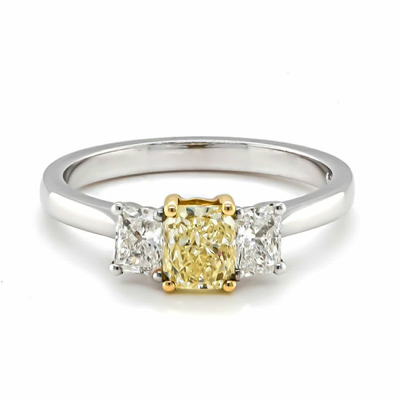 Dress Rings |   Platinum Radiant Yellow Diamond And Two Radiant Diamonds Ring Dress Rings Dress Rings