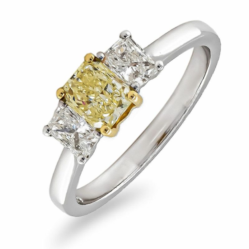 Dress Rings |   Platinum Radiant Yellow Diamond And Two Radiant Diamonds Ring Dress Rings Dress Rings