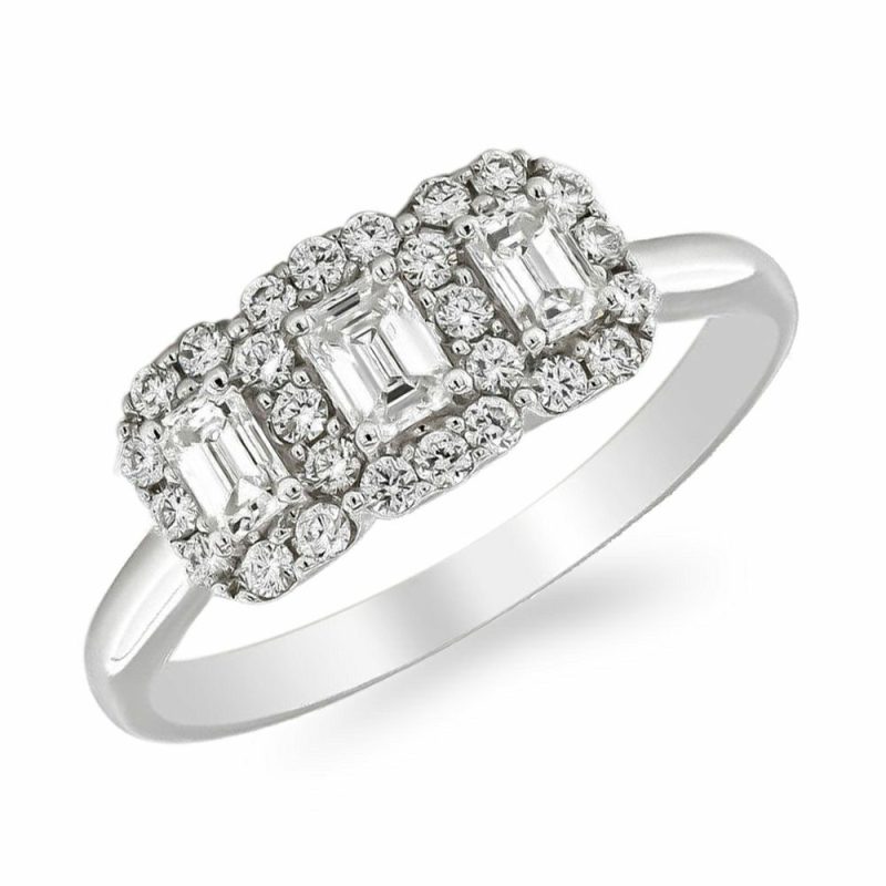 Dress Rings |   Platinum Three Stone Emerald Cut Diamond Cluster Ring .81Cts Dress Rings Dress Rings