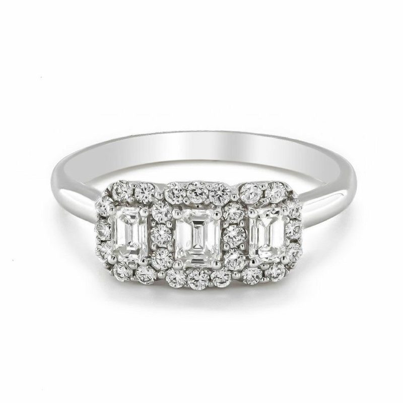 Dress Rings |   Platinum Three Stone Emerald Cut Diamond Cluster Ring .81Cts Dress Rings Dress Rings