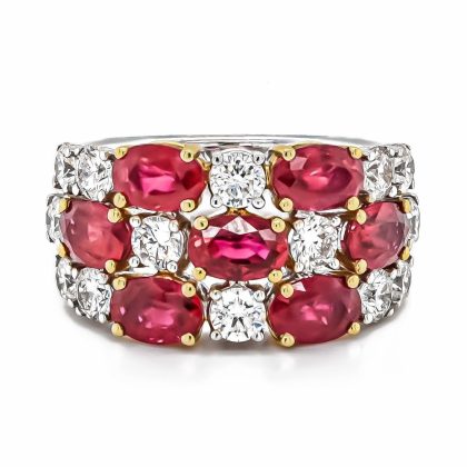 Dress Rings |   Ruby And Diamond Cluster Ring In 18Ct Yellow And White Gold Dress Rings Dress Rings