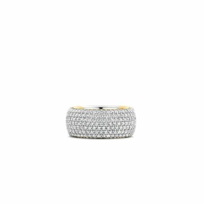 Dress Rings |   Silver And Yellow Gold Plated Wide Cz Dress Band 12234Zy/56 Dress Rings Dress Rings