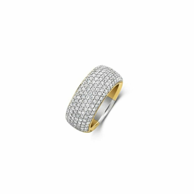 Dress Rings |   Silver And Yellow Gold Plated Wide Cz Dress Band 12234Zy/56 Dress Rings Dress Rings