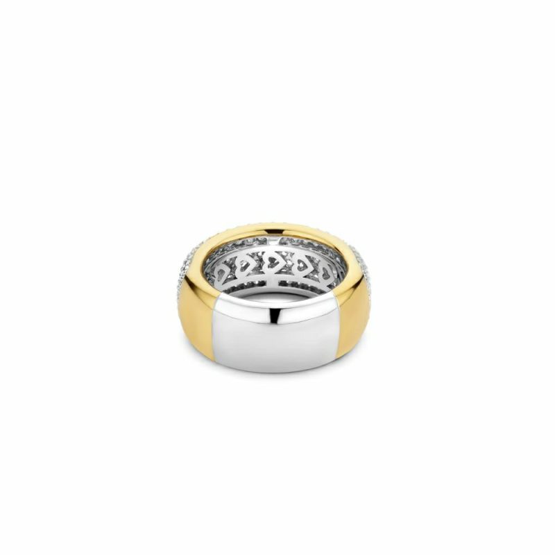 Dress Rings |   Silver And Yellow Gold Plated Wide Cz Dress Band 12234Zy/56 Dress Rings Dress Rings