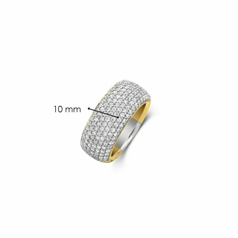 Dress Rings |   Silver And Yellow Gold Plated Wide Cz Dress Band 12234Zy/56 Dress Rings Dress Rings