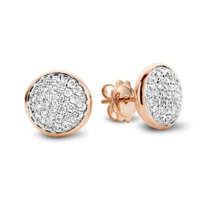 Earrings |   18Ct Rose Gold Diamond Pave Circle Stud Earrings .67Ct Earrings Earrings