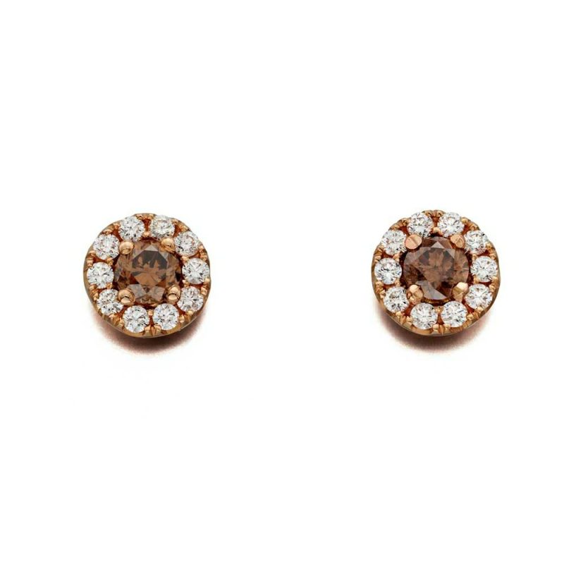 Earrings |   18Ct Rose Gold Fancy Brown And White Diamond Cluster Stud Earrings Earrings Earrings