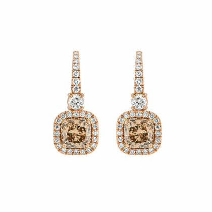 Earrings |   18Ct Rose Gold Fancy Brown And White Diamond Drop Earrings Earrings Earrings