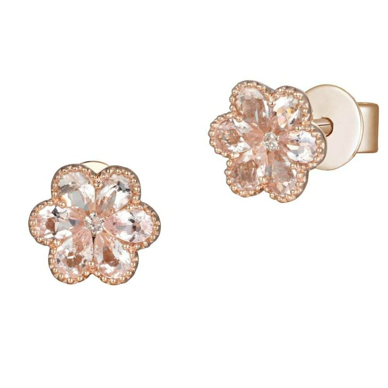 Earrings |   18Ct Rose Gold Morganite And Diamond Flower Cluster Earrings Earrings Earrings